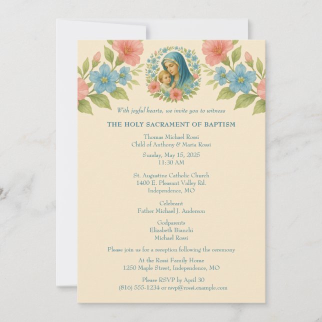 Catholic Baptism Christening Mary Jesus Invitation (Front)