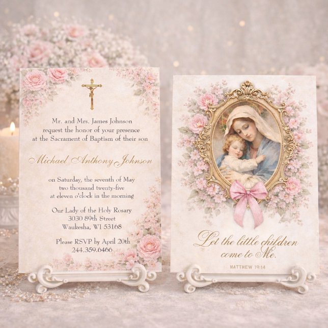 Catholic Baptism Christening Mary Jesus Roses Invitation (Creator Uploaded)