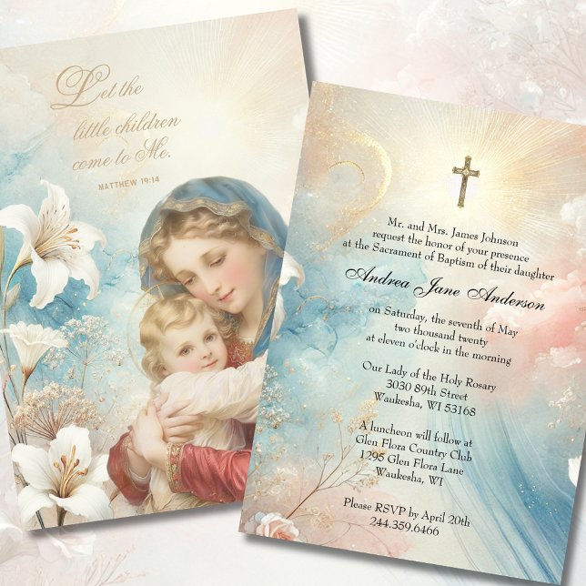Catholic Baptism Christening Pastel Floral Invitation (Creator Uploaded)