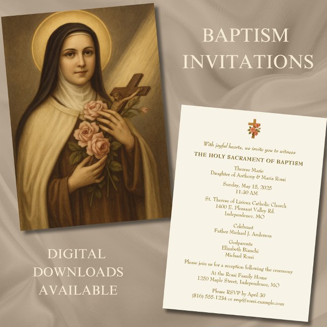 Catholic Baptism Christening St. Therese Invitation (Creator Uploaded)