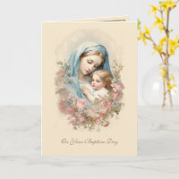 Catholic Baptism Day Blessed Mother & Child Floral