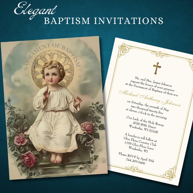 Catholic Baptism Floral Child Jesus  Invitation (Creator Uploaded)