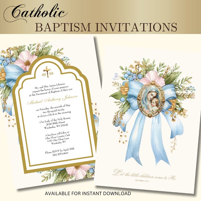 Catholic Baptism Floral Mary and Jesus Invitation (Creator Uploaded)