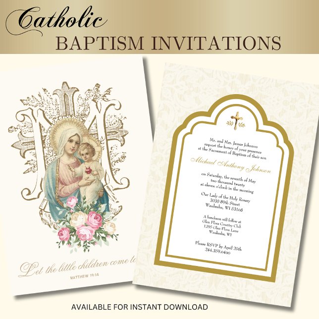 Catholic Baptism Floral Mary and Jesus Invitation (Creator Uploaded)