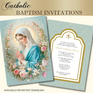 Catholic Baptism Floral Mary and Jesus Invitation