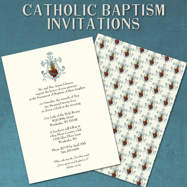 Catholic Baptism Immaculate Heart Mary Symbol Invitation (Creator Uploaded)