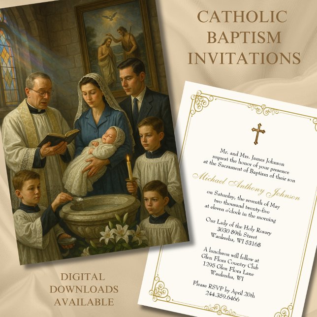 Catholic Baptism Infant Baby White liles Invitation (Creator Uploaded)