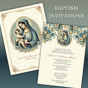 Catholic Baptism Mary and Jesus  Floral Invitation