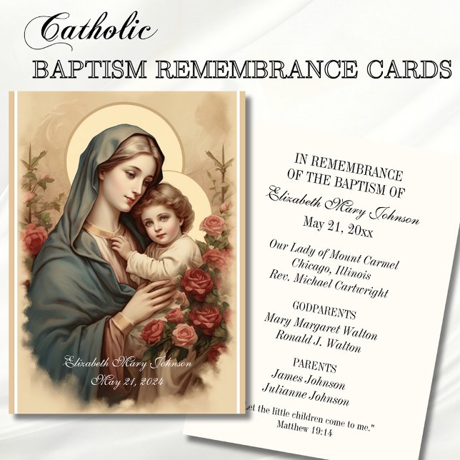 Catholic Baptism Religious Mother Mary and Jesus  Place Card (Creator Uploaded)