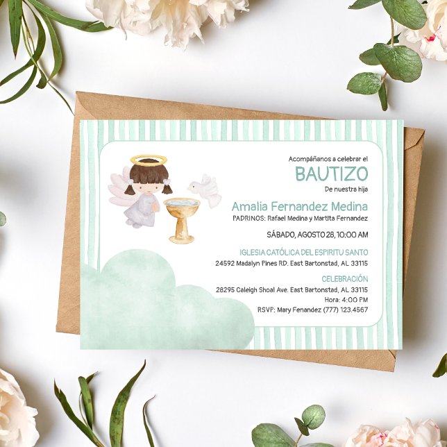 Catholic Baptism Watercolor Cute Angel Girl Invitation (Creator Uploaded)