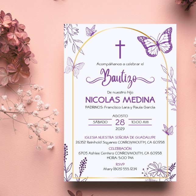 Catholic Bautizo Invitacion Butterflies Baptism Invitation (Creator Uploaded)