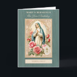Catholic Birthday  Celebration Virgin Mary  Card<br><div class="desc">This exquisite design features a vintage watercolor image of the Blessed Mother Mary, accented with vintage pink roses . The serene ambiance and timeless elegance make it the perfect card to convey your heartfelt sentiments. Personalise the inside with your own words, and let the beauty of this card inspire moments...</div>