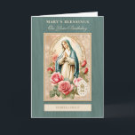 Catholic Birthday  Celebration Virgin Mary  Card<br><div class="desc">This exquisite design features a vintage watercolor image of the Blessed Mother Mary, accented with vintage pink roses . The serene ambiance and timeless elegance make it the perfect card to convey your heartfelt sentiments. Personalise the inside with your own words, and let the beauty of this card inspire moments...</div>