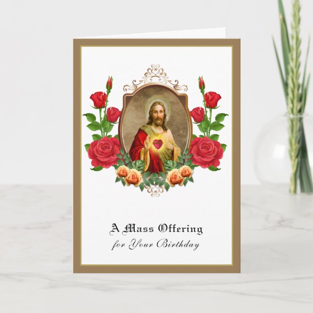 Catholic Birthday Mass Offering Sacred Heart Jesus Card (Front)
