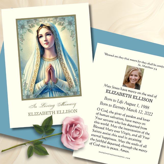 Catholic Blessed Mary Floral Funeral Prayer Card (Creator Uploaded)