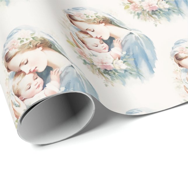 Catholic Blessed Mother Mary Jesus Religious  Wrapping Paper (Roll Corner)