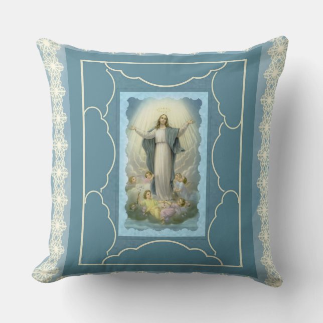 Catholic Blessed Virgin Mary Assumption Angels Cushion (Front)