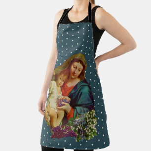 Catholic Blessed Virgin Mary Baby Jesus Floral Apron
