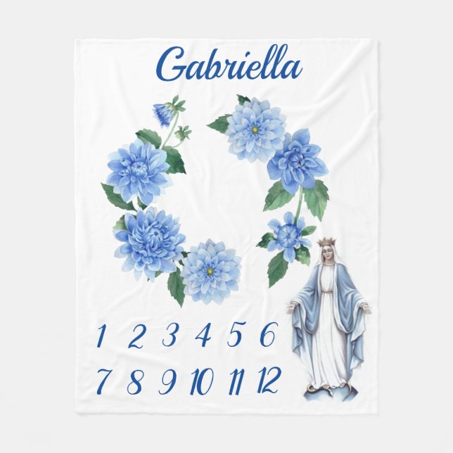 Catholic Blessed Virgin Mary Baby Milestone Fleece Blanket (Front)
