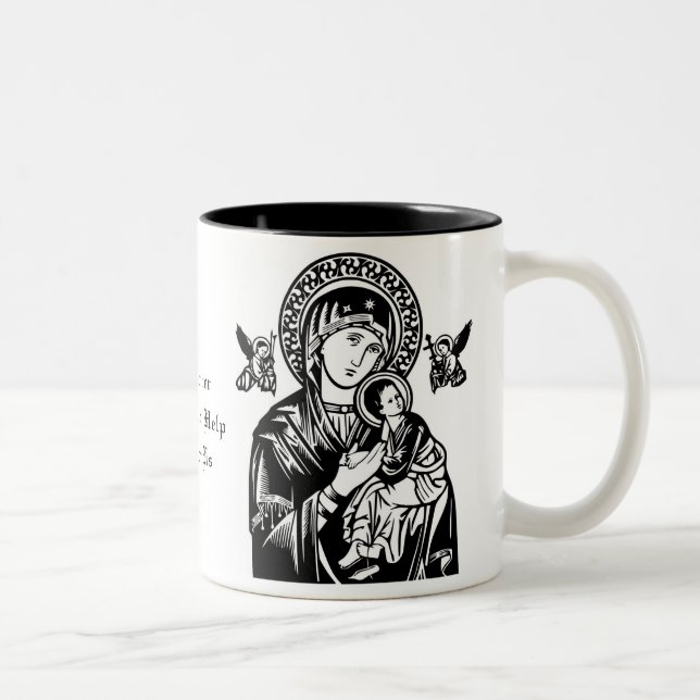 Catholic Blessed Virgin Mary Jesus Angels Two-Tone Coffee Mug (Right)