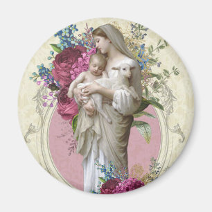 Catholic Blessed Virgin Mary Jesus Lamb Vintage Magnet