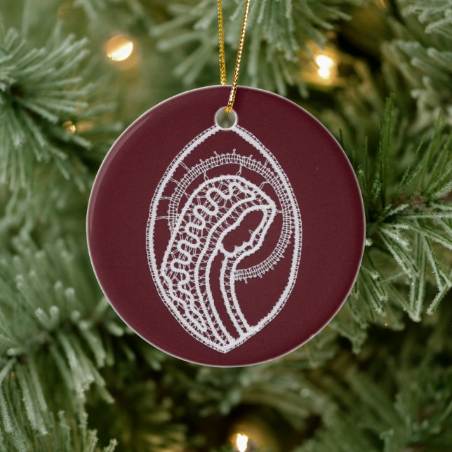 Catholic Blessed Virgin Mary, lace  Ceramic Tree Decoration (Tree)