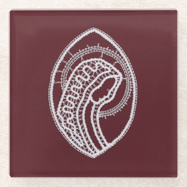 Catholic Blessed Virgin Mary, lace  Glass Coaster (Front)