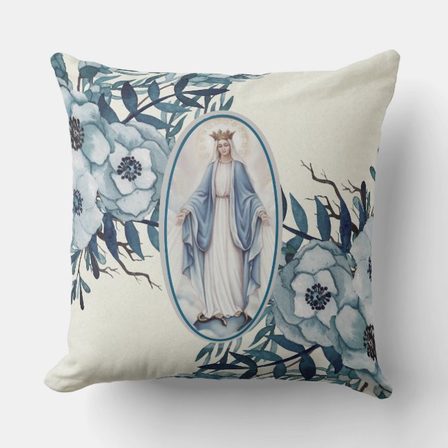 Catholic Blessed Virgin Mary Lady of Grace Cushion (Front)