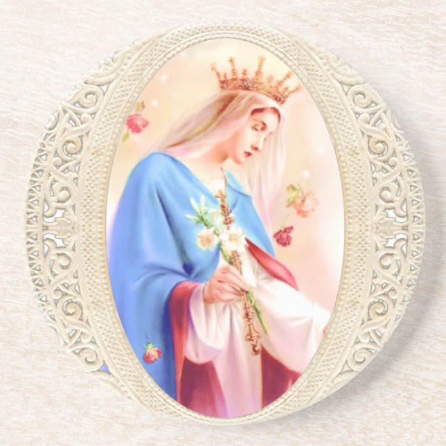 Catholic Blessed Virgin Mary Religious Lace Coaster (Front)