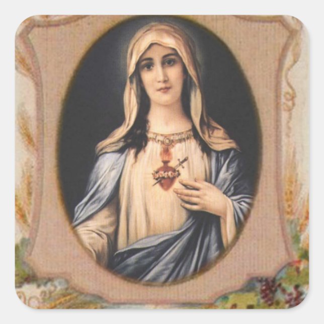 Catholic Blessed Virgin Mary Religious Square Sticker (Front)