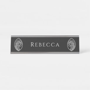 Catholic Blessed Virgin Mary White Lace on Black Desk Name Plate