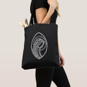 Catholic Blessed Virgin Mary White Lace on Black Tote Bag