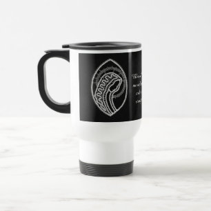 Catholic Blessed Virgin Mary White Lace on Black Travel Mug
