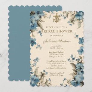 Catholic Blue Floral Bridal Shower Marian Cross Invitation
