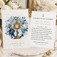 Catholic Blue Floral Monstrance Wedding Holy Card