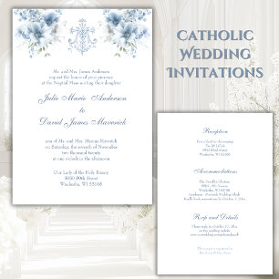 Catholic Blue Floral Religious Mary Wedding Invitation