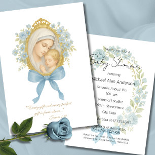 Catholic Boy Baby Shower Mary and Jesus Invitation