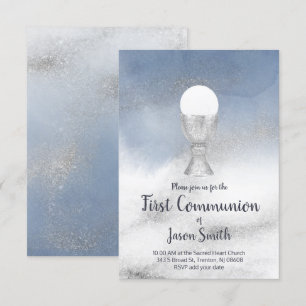 catholic boy first communion watercolor marble invitation