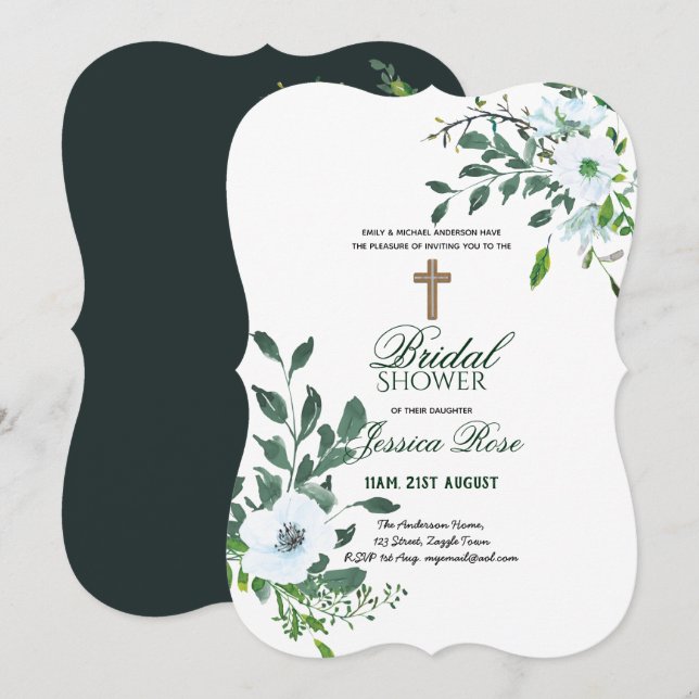 Catholic Bridal Shower Invitations Flowers Cross (Front/Back)
