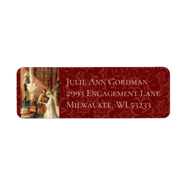 Catholic Bride & Groom Mary Joseph Maroon Damask (Front)