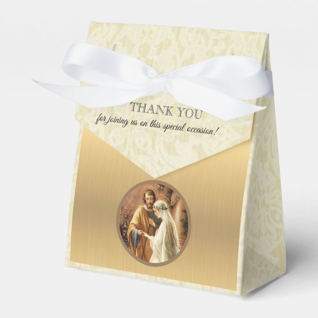 Catholic Bride & Groom Mary St. Joseph Gold Lace Favour Box (Front Side)