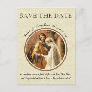 Catholic Bride & Groom Mary St. Joseph Marriage Announcement Postcard