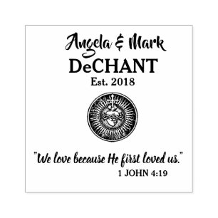 Catholic Bride & Groom Name with Scripture Rubber Stamp