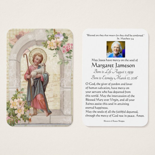 Catholic Child Jesus Funeral Prayer Memorial Card (Front & Back)