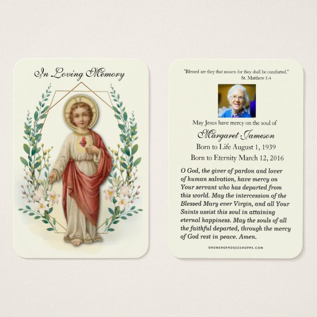 Catholic Child Jesus Funeral Prayer Memorial Card (Front & Back)