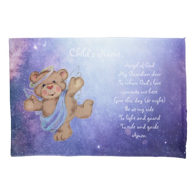 Catholic Childs Guardian Angel Prayer Personalised Pillowcase (Front)