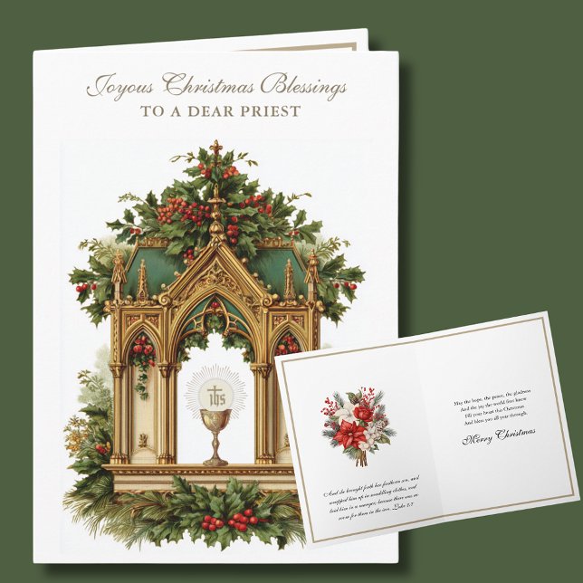 Catholic Christmas Eucharist Poinsettia Priest Holiday Card (Creator Uploaded)