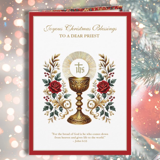 Catholic Christmas Eucharist Red Roses Holiday Card (Creator Uploaded)