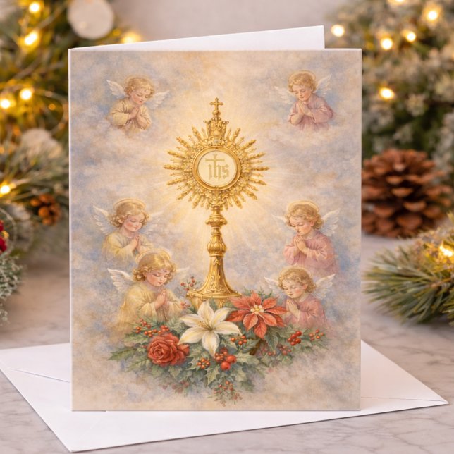 Catholic Christmas Eucharistic Adoration Angels Holiday Card (Creator Uploaded)