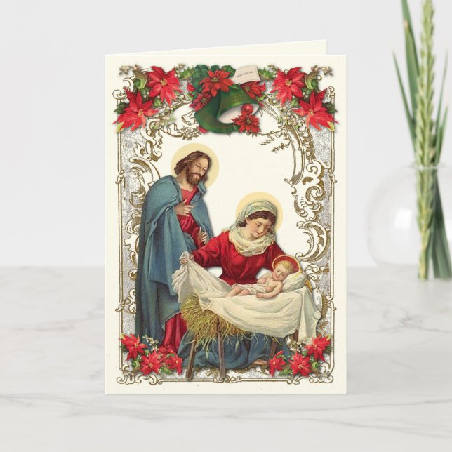 Catholic Christmas Jesus Mary Joseph Rosary Card (Front)